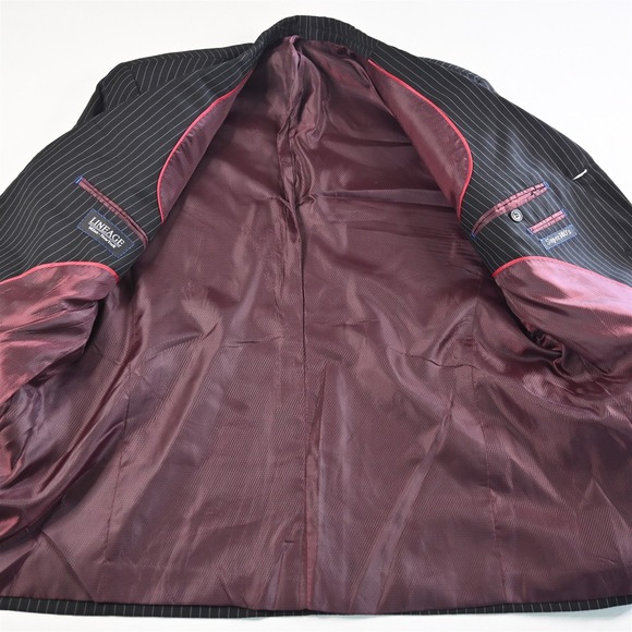 Lineage 42S 33x30 Black Striped Super 140s Mens Jacket‎ Pants Suit - Picture 6 of 12